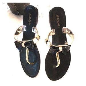 Black and gold rhinestone bow flats  for any time